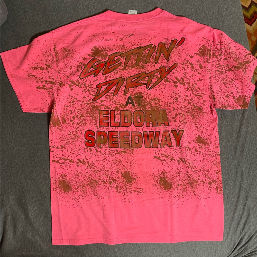 Like New Eldora Speedway T-Shirt w/ fake dirt splatter Hot Pink Size Large